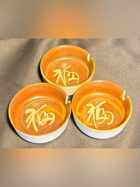 Set of 3 Vintage Japanese Style Pottery Ashtrays MCM Studio Ceramic Bowls